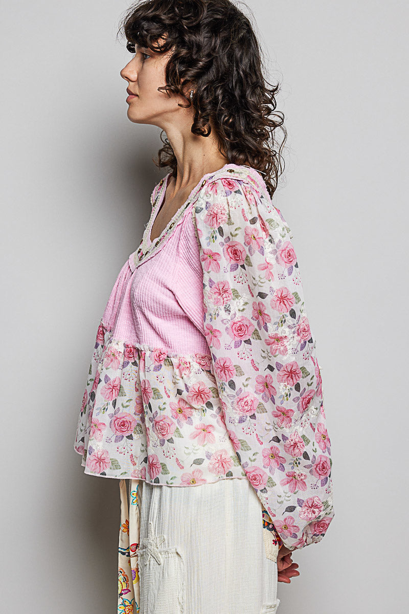 Dulce Floral Babydoll Embroideredtop