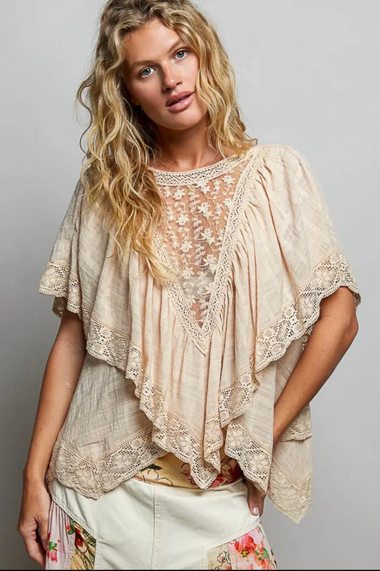 Felicity Reversible Lace V Shaped Top in Almond