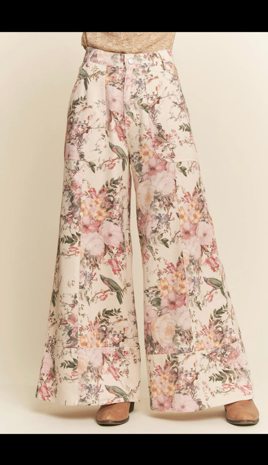 Genevieve Floral Washed Ruffle Lace Pants