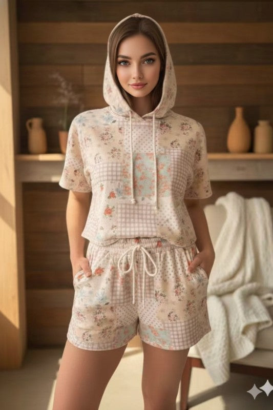 Leslie Floral Hooded Shorts Set