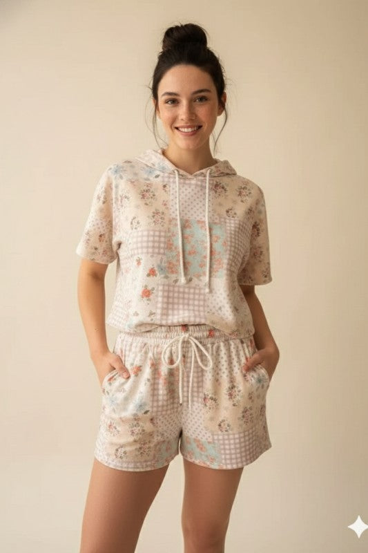 Leslie Floral Hooded Shorts Set