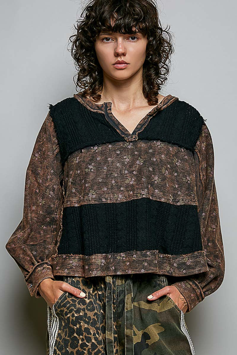 Macey Black Acid wash Terry knit top