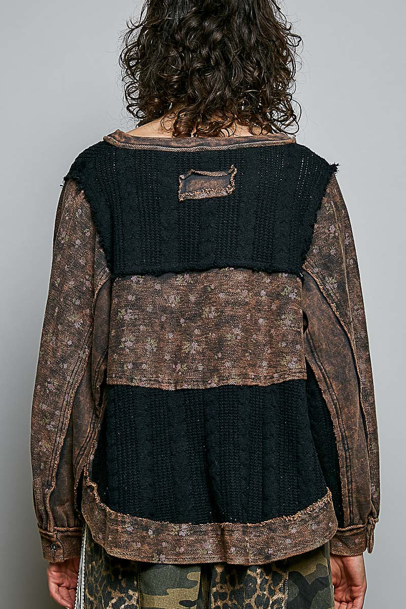 Macey Black Acid wash Terry knit top