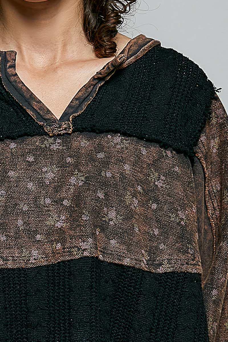 Macey Black Acid wash Terry knit top