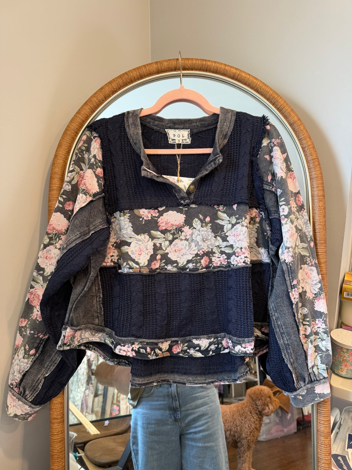 Abbie Midnight Blue Acid wash Terry knit top