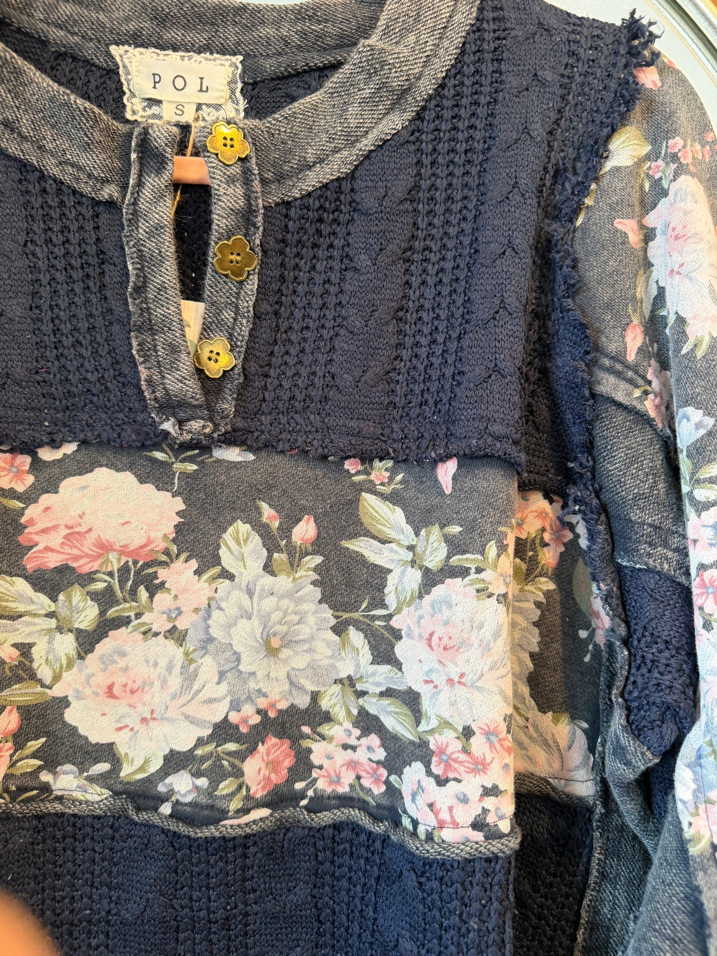 Abbie Midnight Blue Acid wash Terry knit top