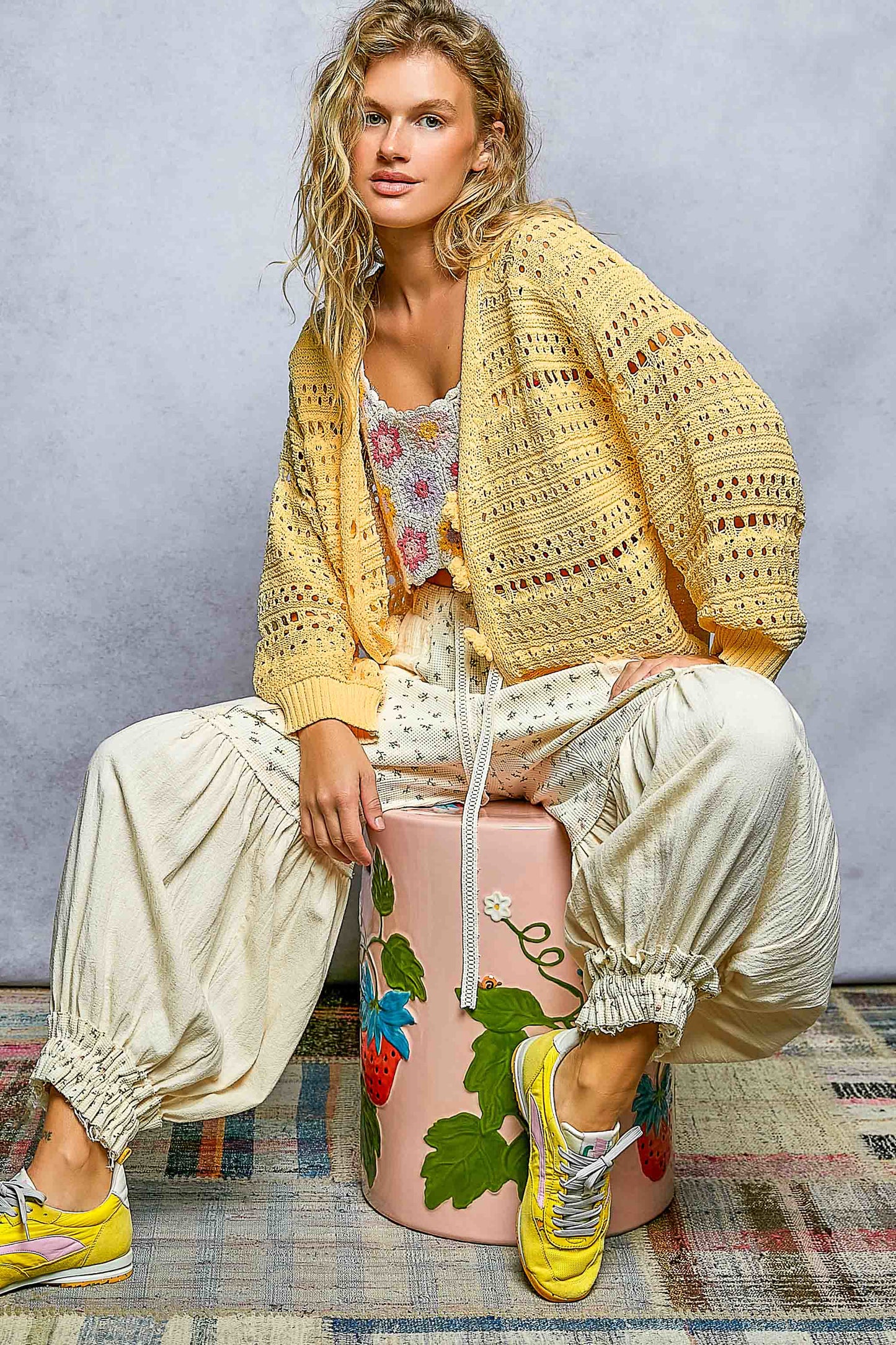 Rachel Yellow Flower Button Cardigan