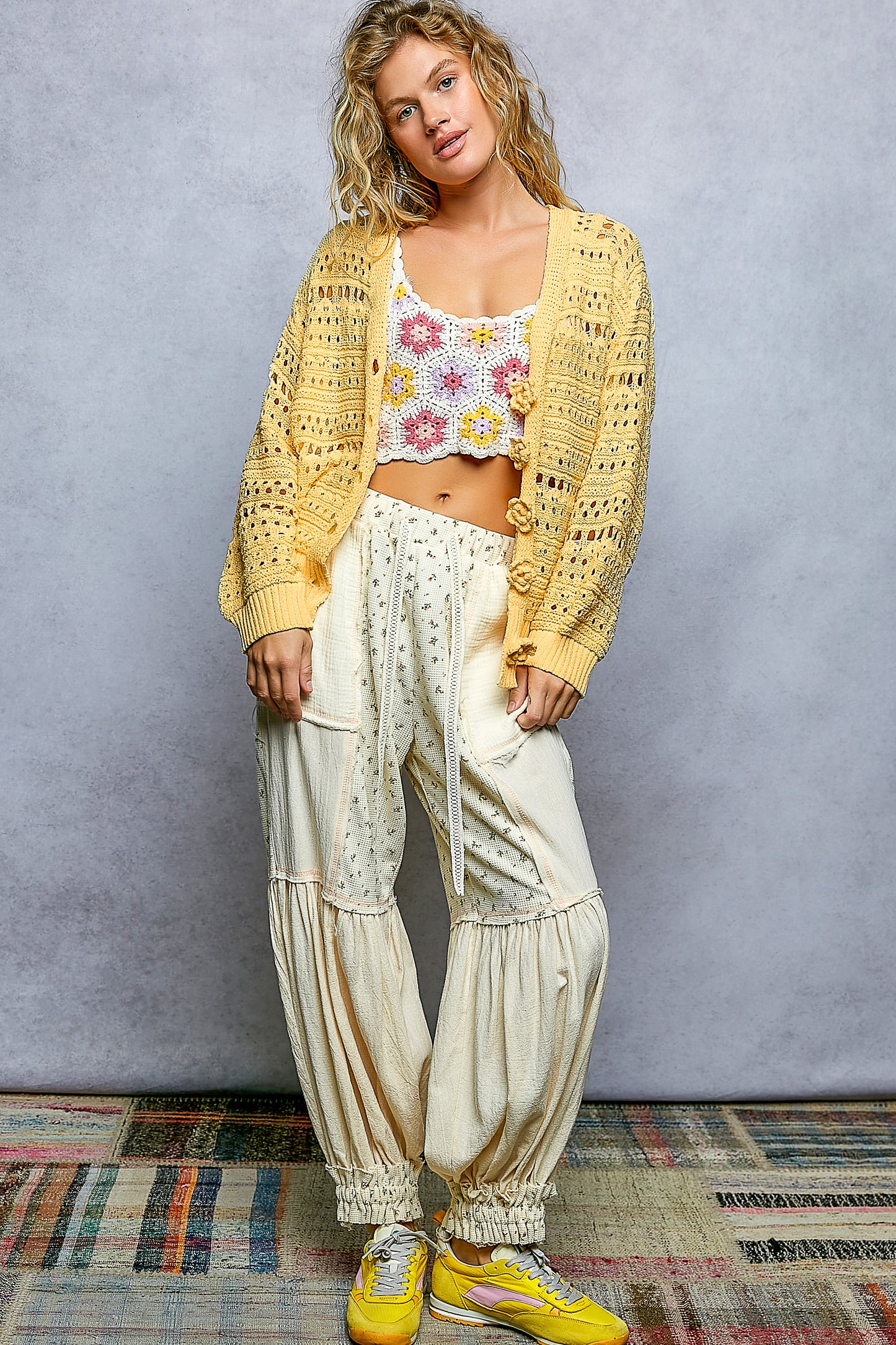 Rachel Yellow Flower Button Cardigan