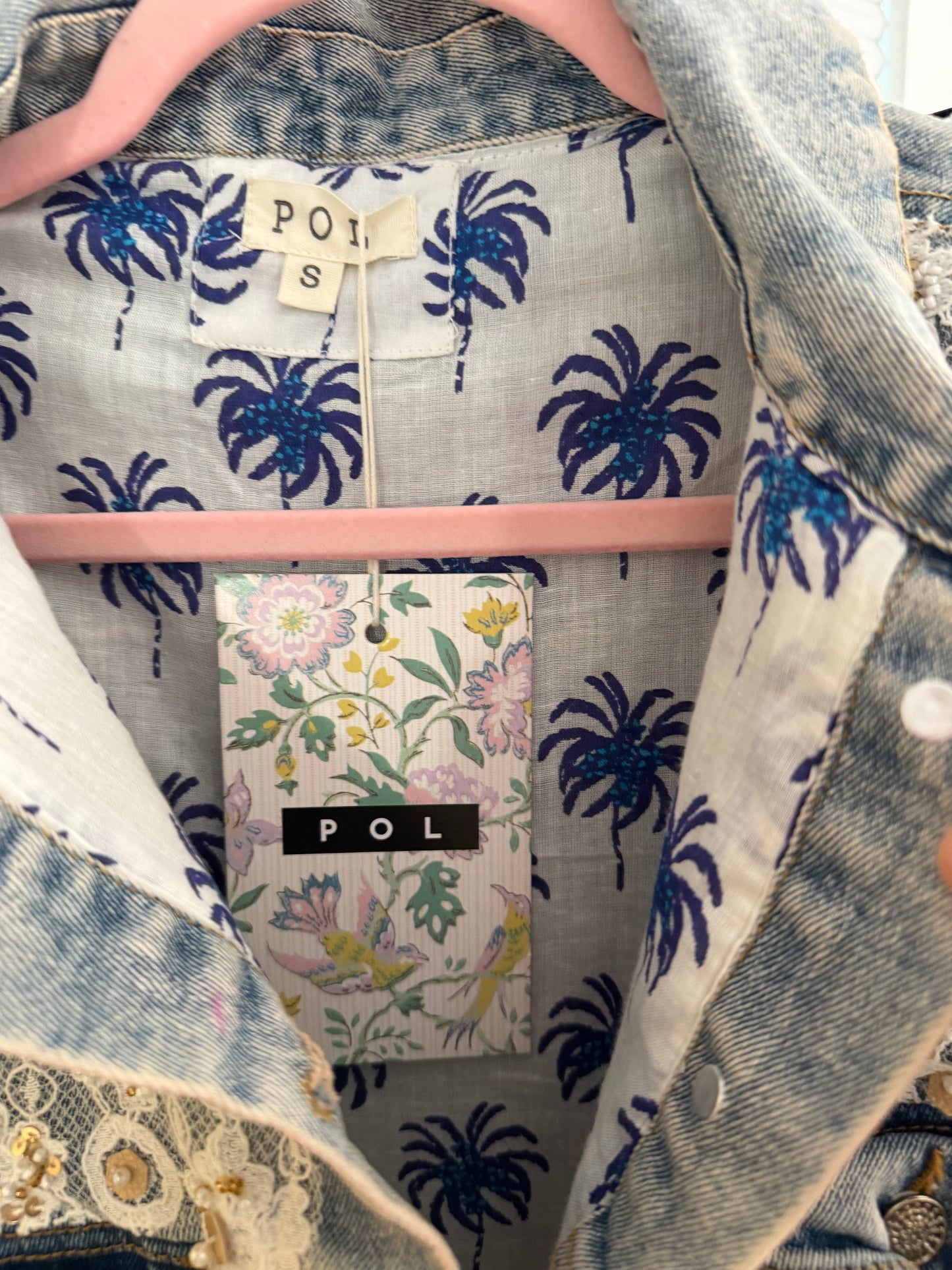 Stephanie Denim Embellished Lace Ruffle Jacket