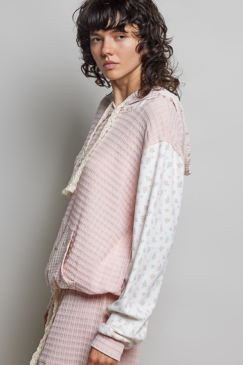Nina waffle Knit Patchwork Floral Hoodie