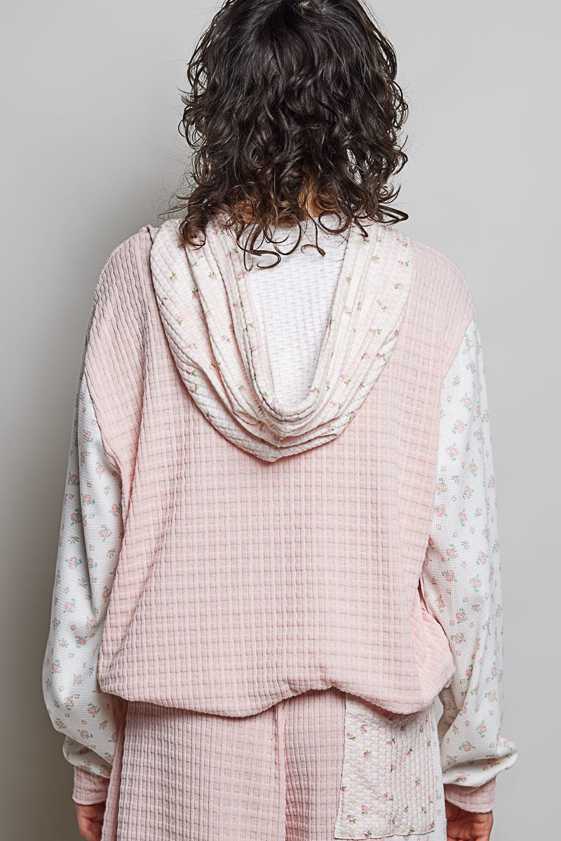 Nina waffle Knit Patchwork Floral Hoodie