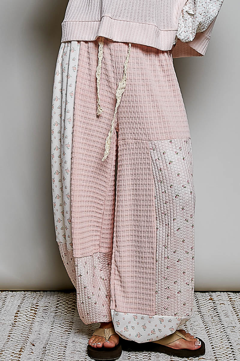 Nina Waffle Knit Pink Patch Work Joggers