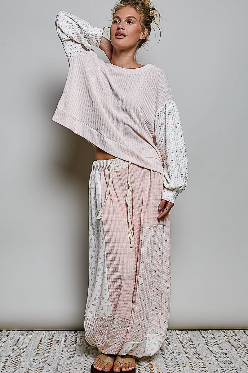 Nina Waffle Knit Pink Patch Work Joggers