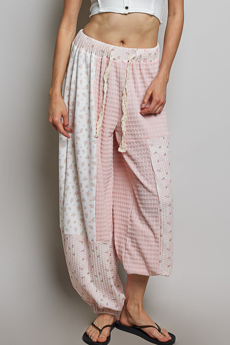 Nina Waffle Knit Pink Patch Work Joggers
