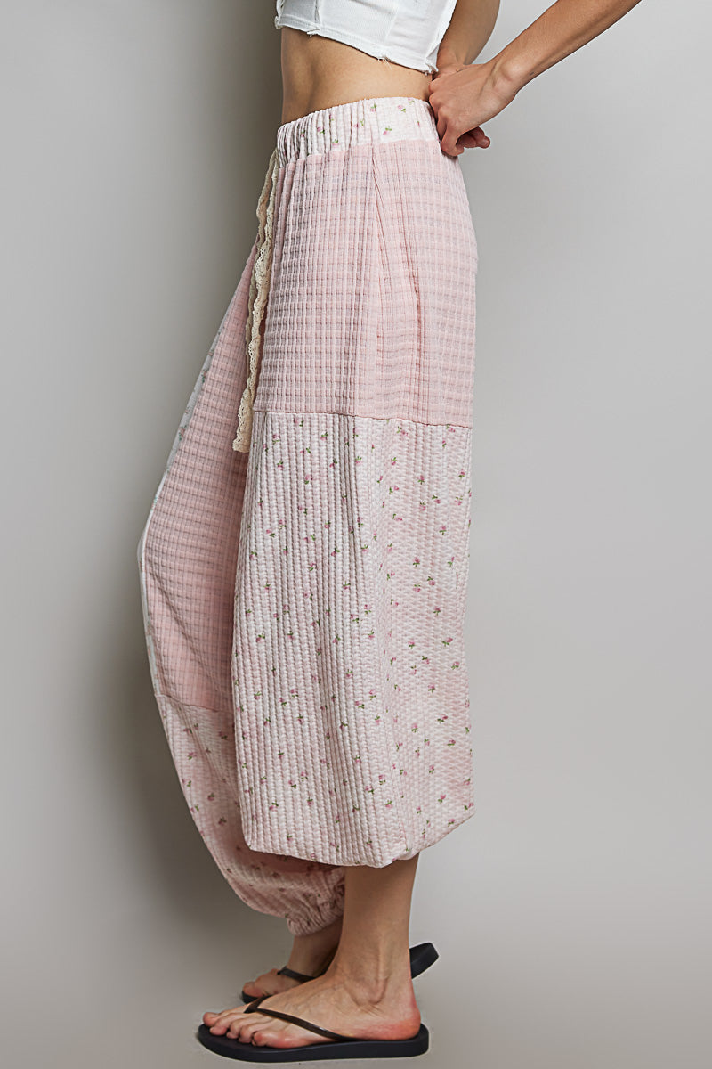 Nina Waffle Knit Pink Patch Work Joggers