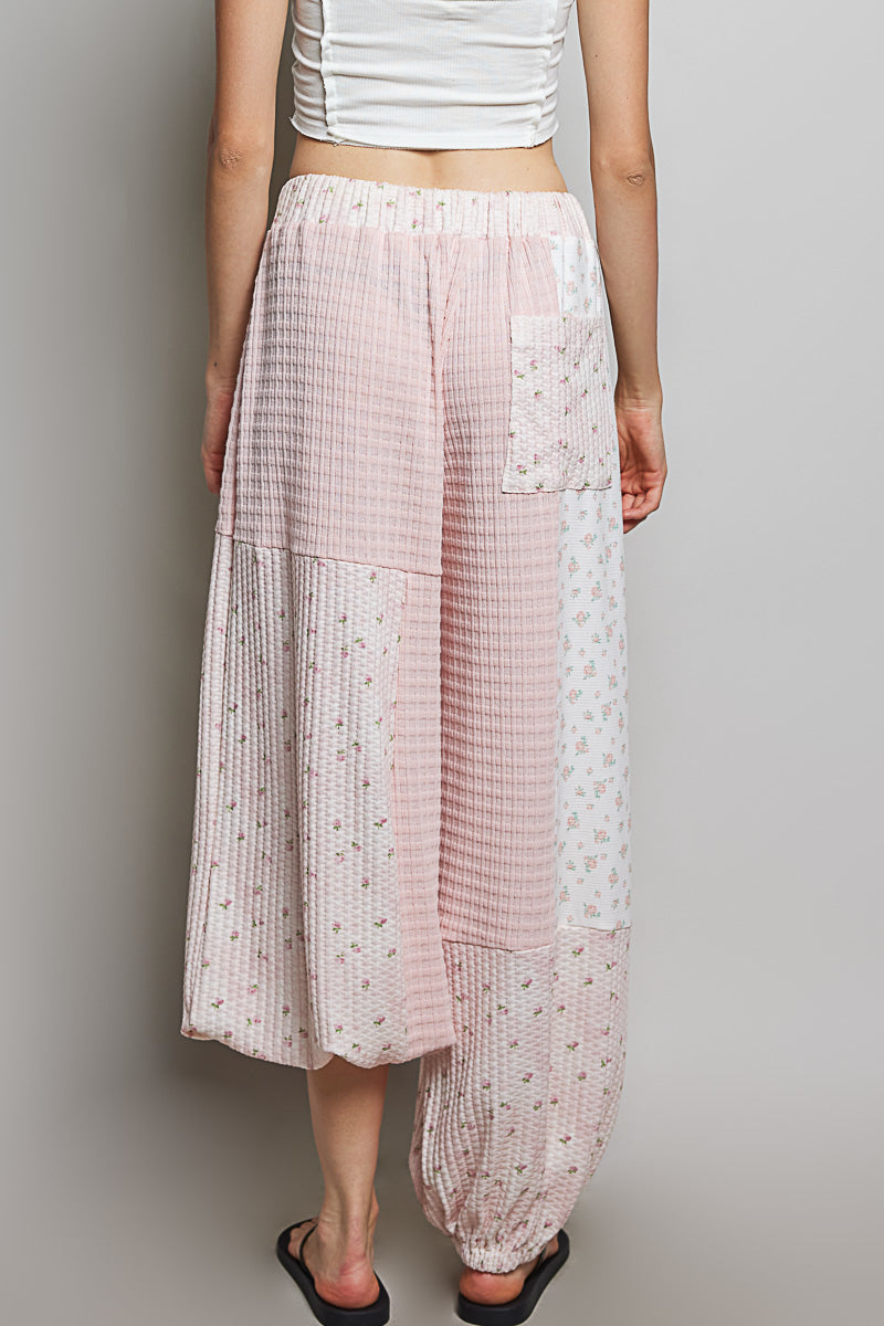 Nina Waffle Knit Pink Patch Work Joggers
