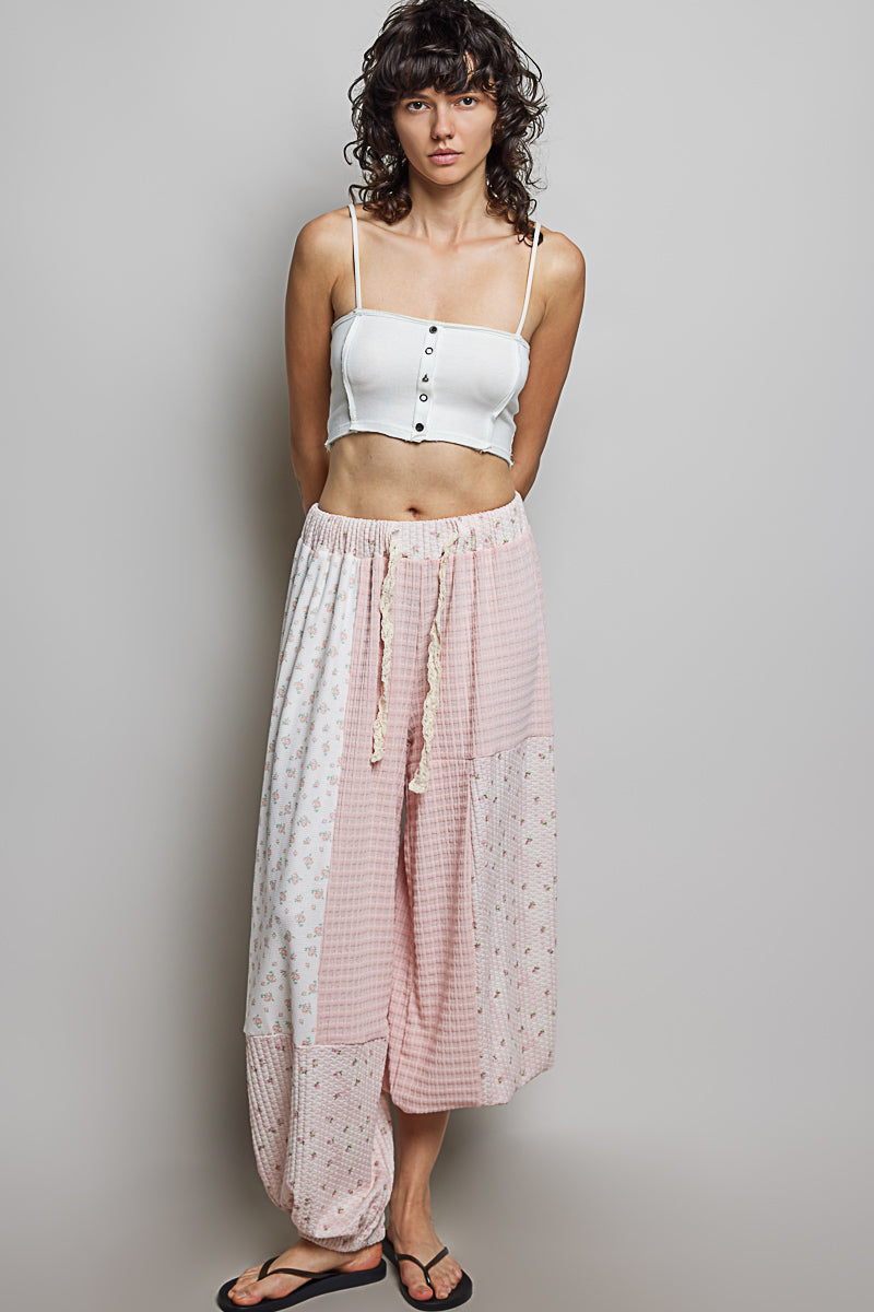 Nina Waffle Knit Pink Patch Work Joggers