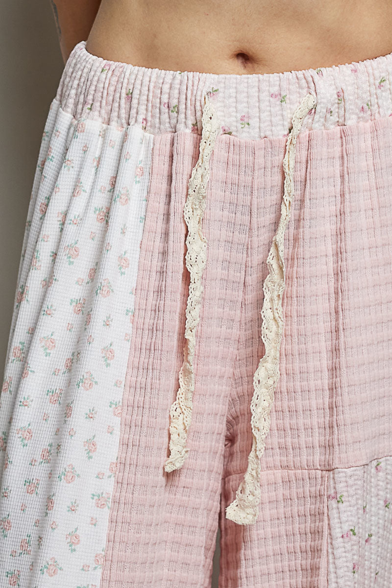 Nina Waffle Knit Pink Patch Work Joggers