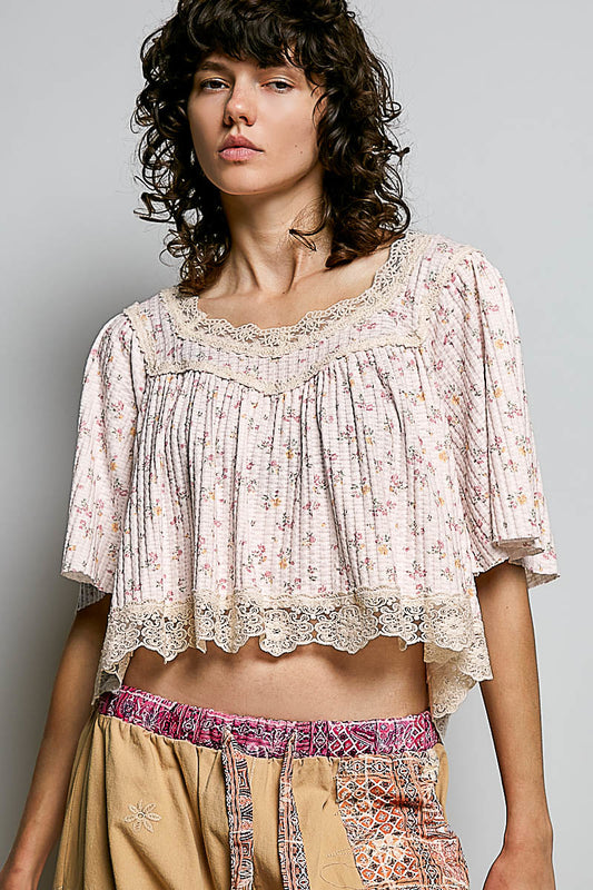 Penelope Blush Pink Lace trim Top