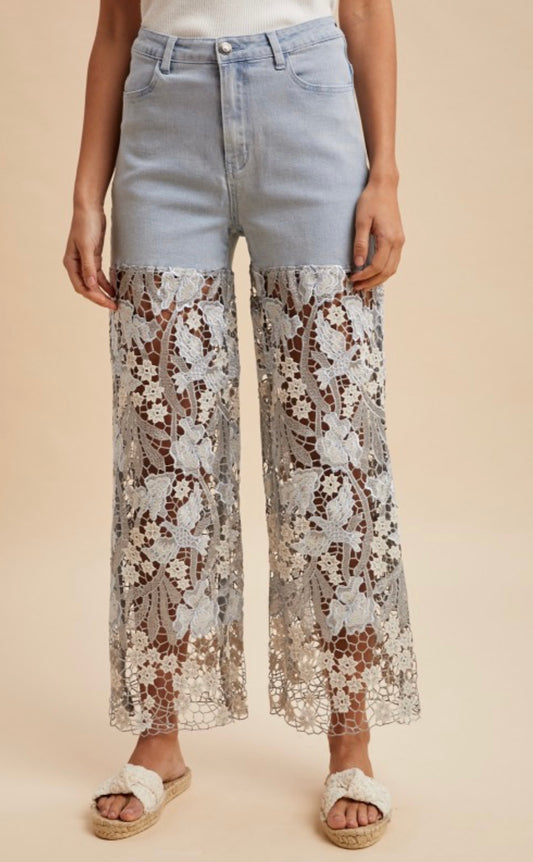 Krista Mixed Media Crochet Lace Denim Jean