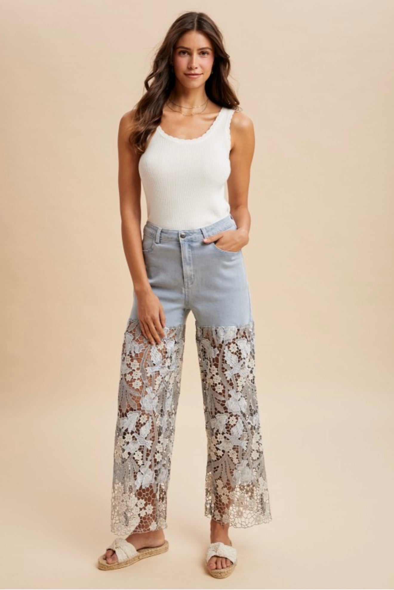 Krista Mixed Media Crochet Lace Denim Jean