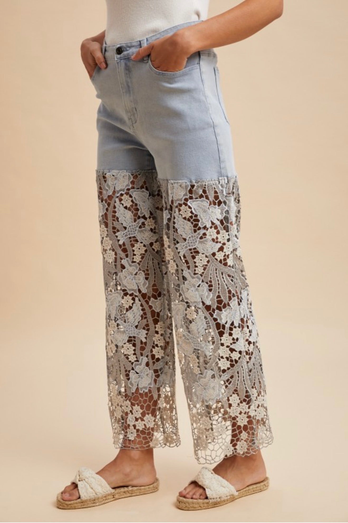 Krista Mixed Media Crochet Lace Denim Jean