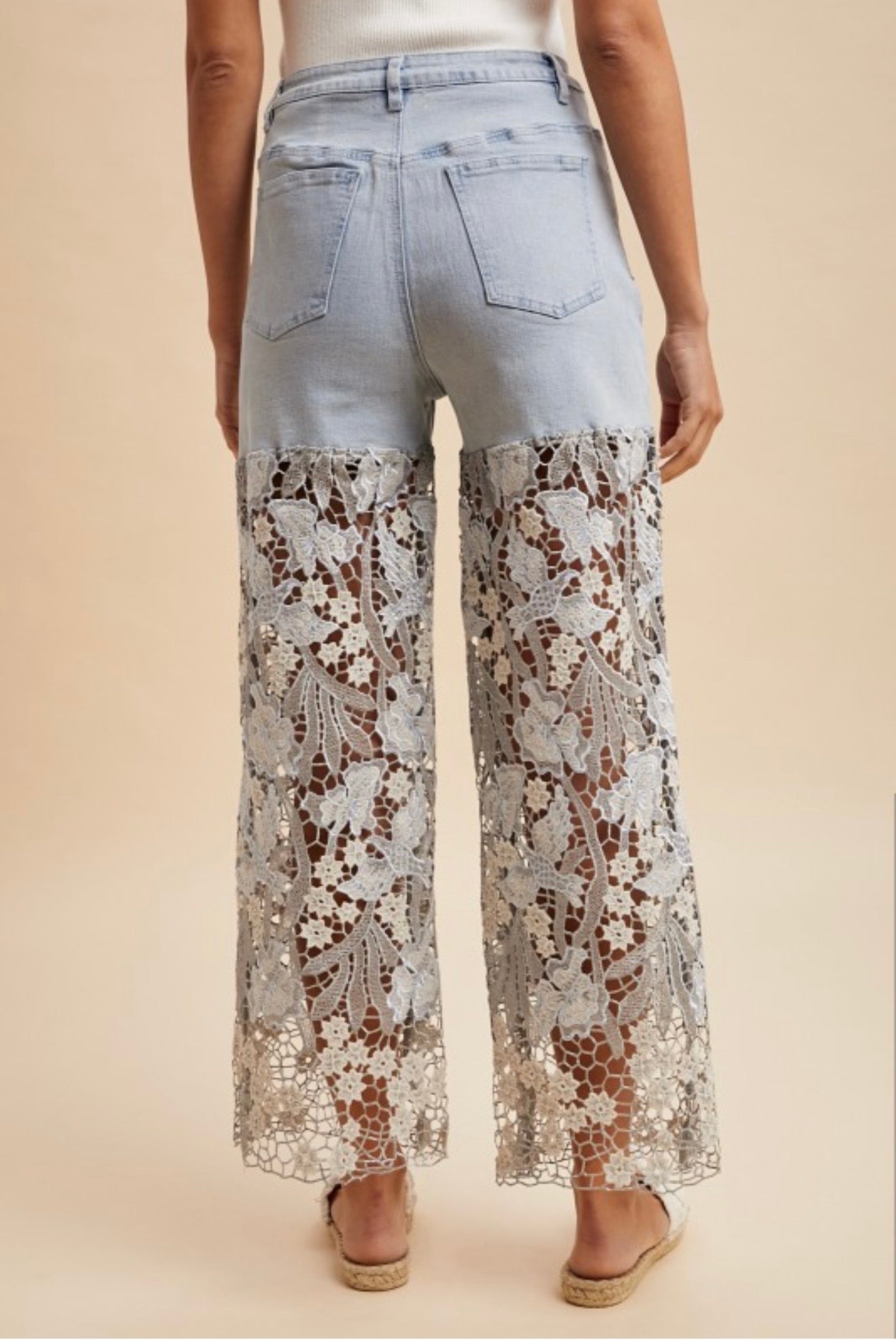 Krista Mixed Media Crochet Lace Denim Jean