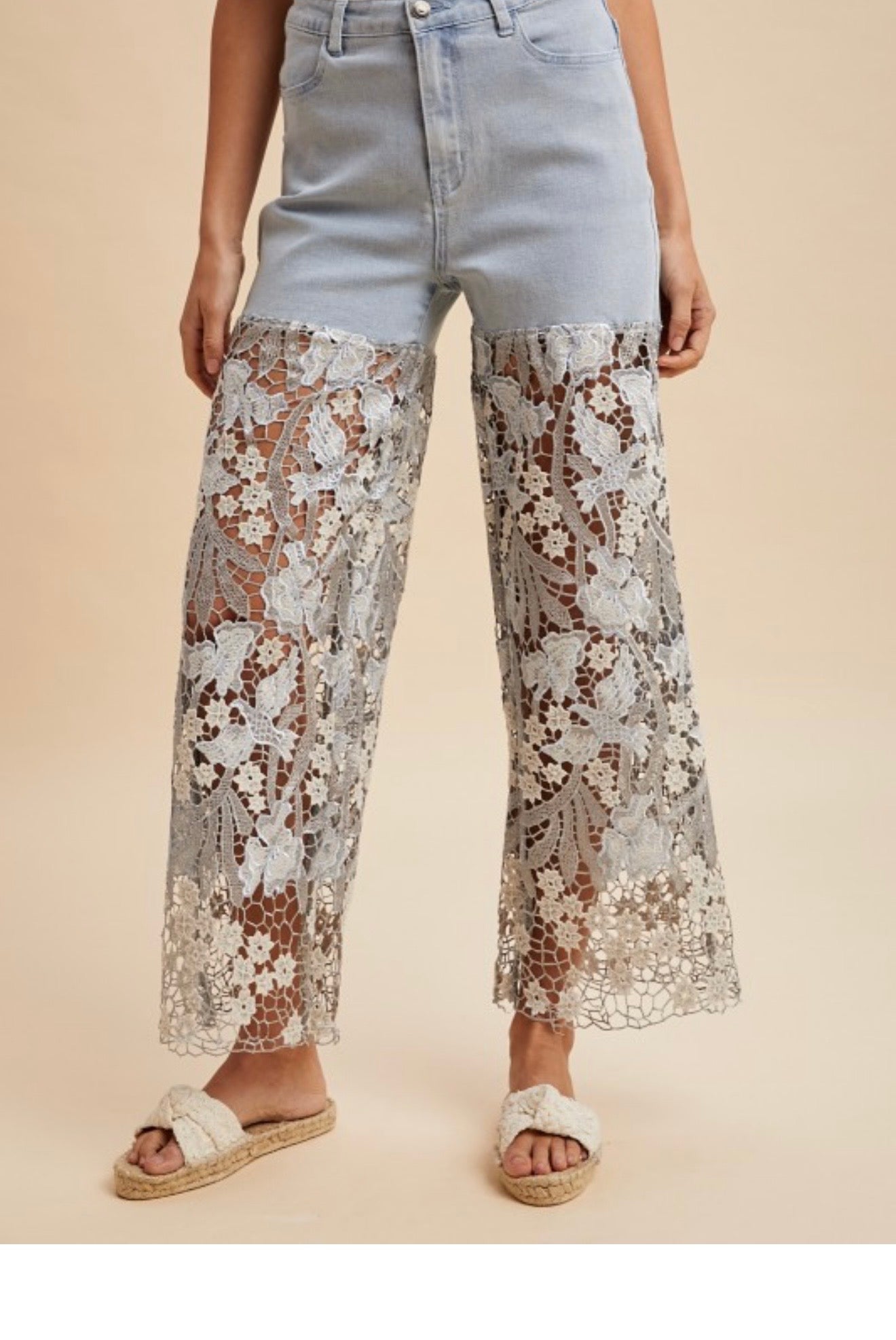 Krista Mixed Media Crochet Lace Denim Jean