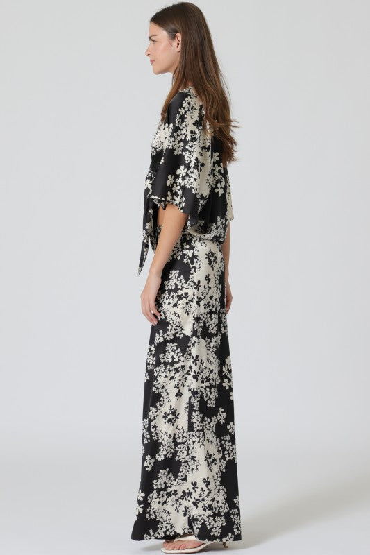 Damaris Ivory and Black satin top and pant set