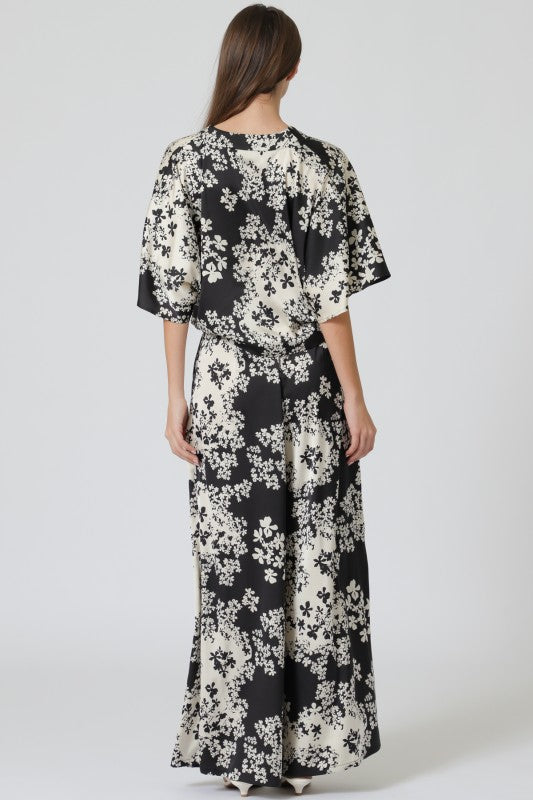 Damaris Ivory and Black satin top and pant set