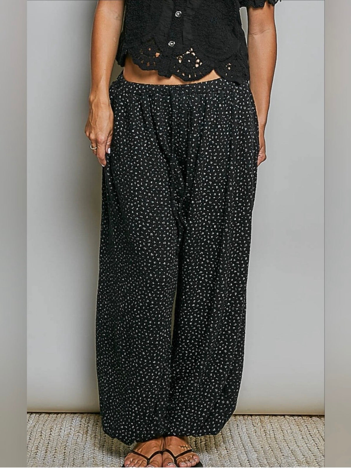 Chloe Floral Knit Black Joggers