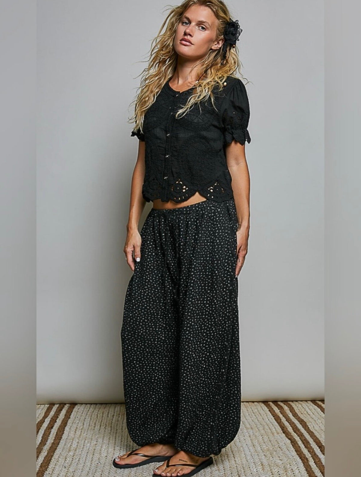 Chloe Floral Knit Black Joggers