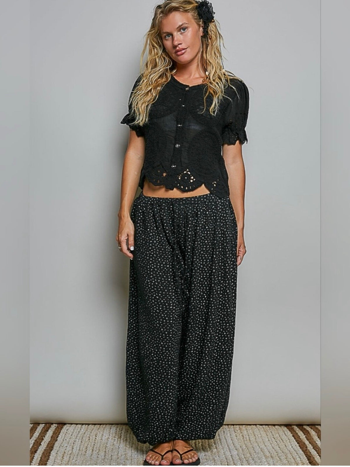 Chloe Floral Knit Black Joggers