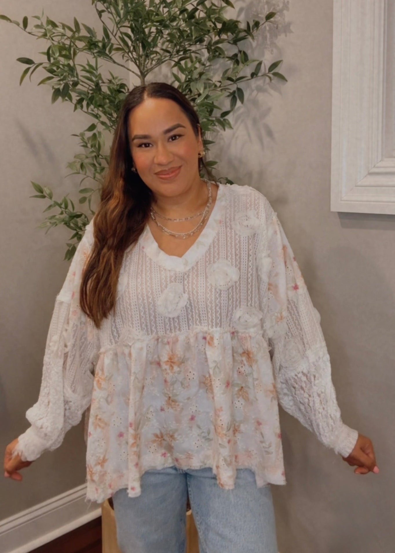 Rosie Floral Eyelet Cream Top