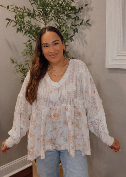 Rosie Floral Eyelet Cream Top