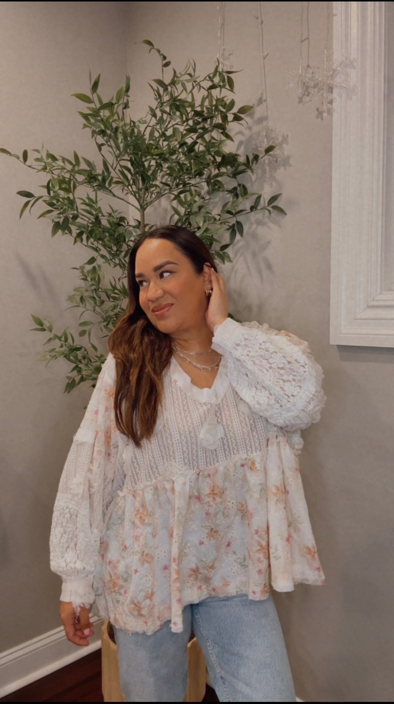 Rosie Floral Eyelet Cream Top