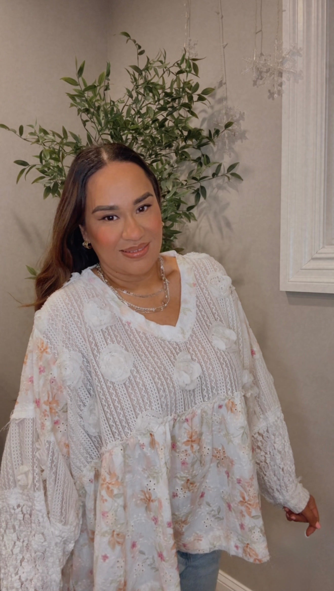 Rosie Floral Eyelet Cream Top