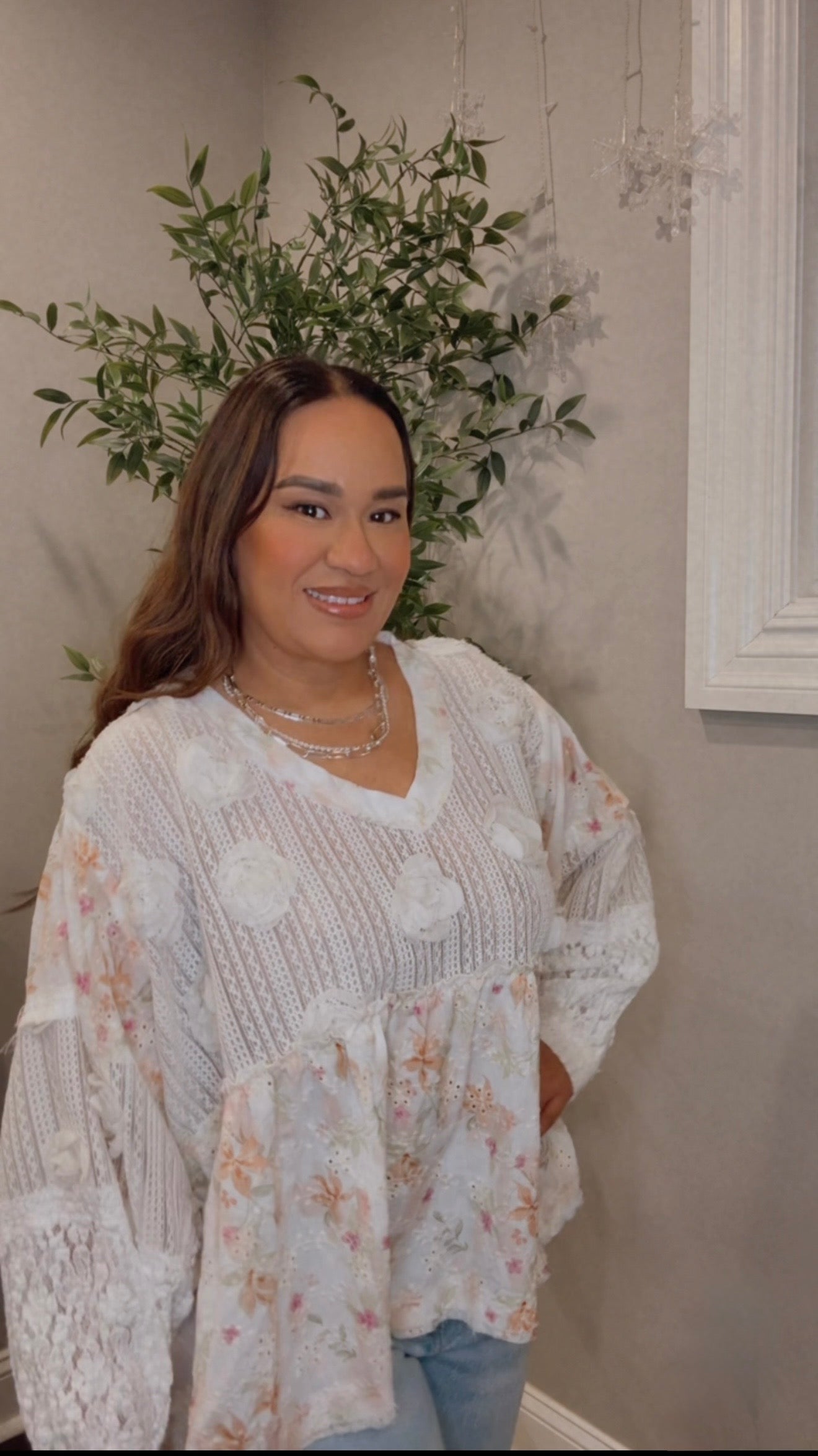 Rosie Floral Eyelet Cream Top