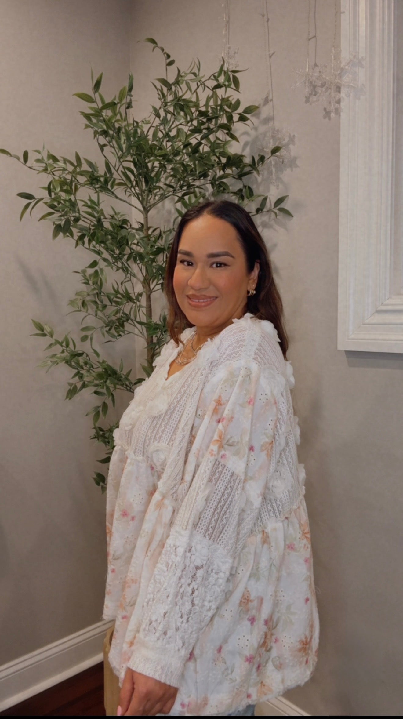 Rosie Floral Eyelet Cream Top