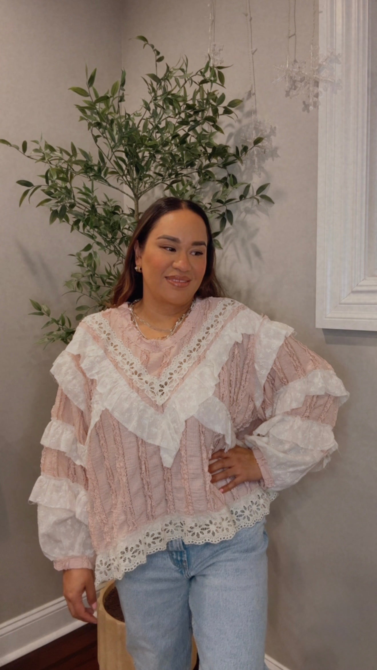 Katie Lace and Gauze Pink Top