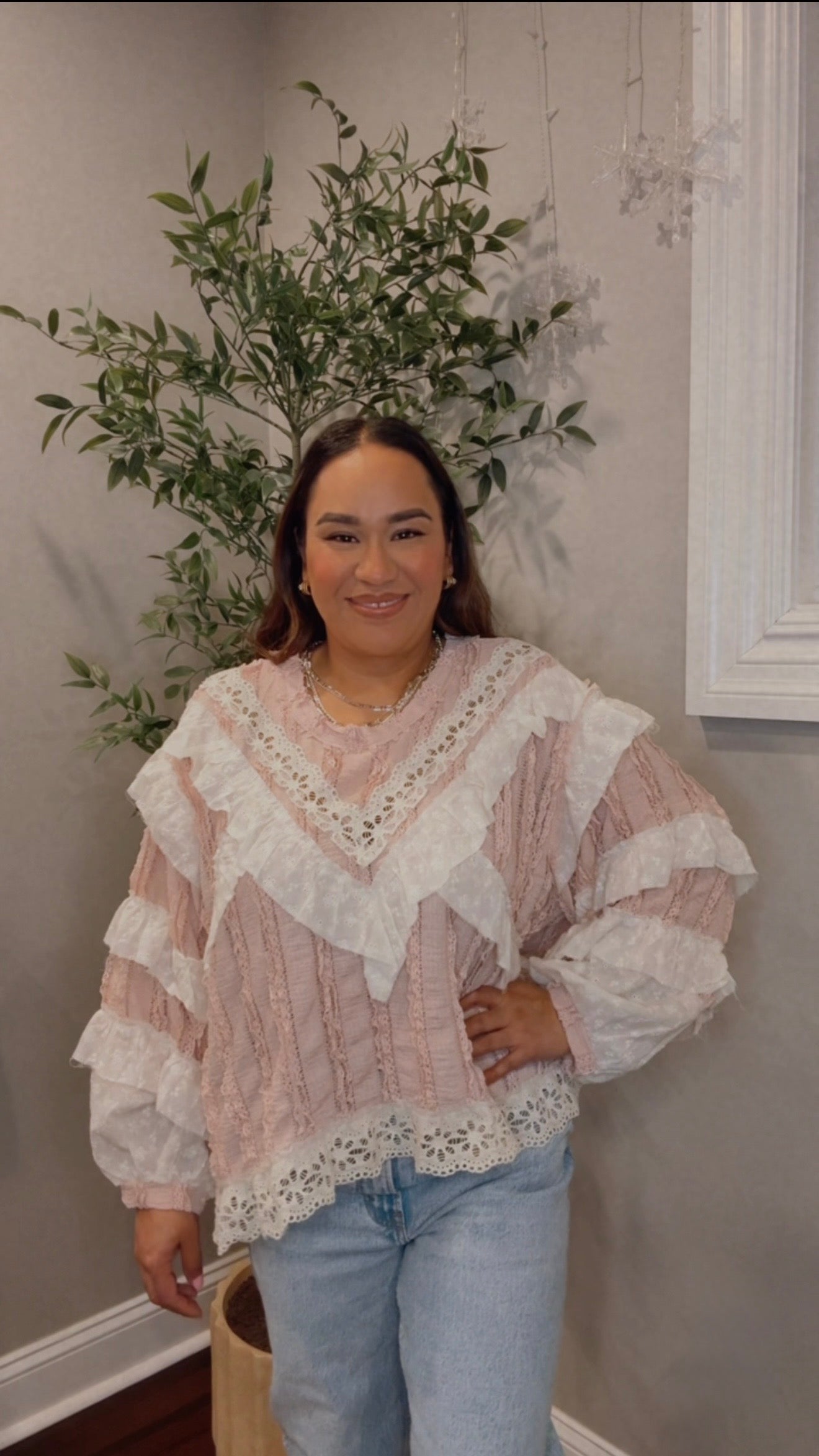 Katie Lace and Gauze Pink Top