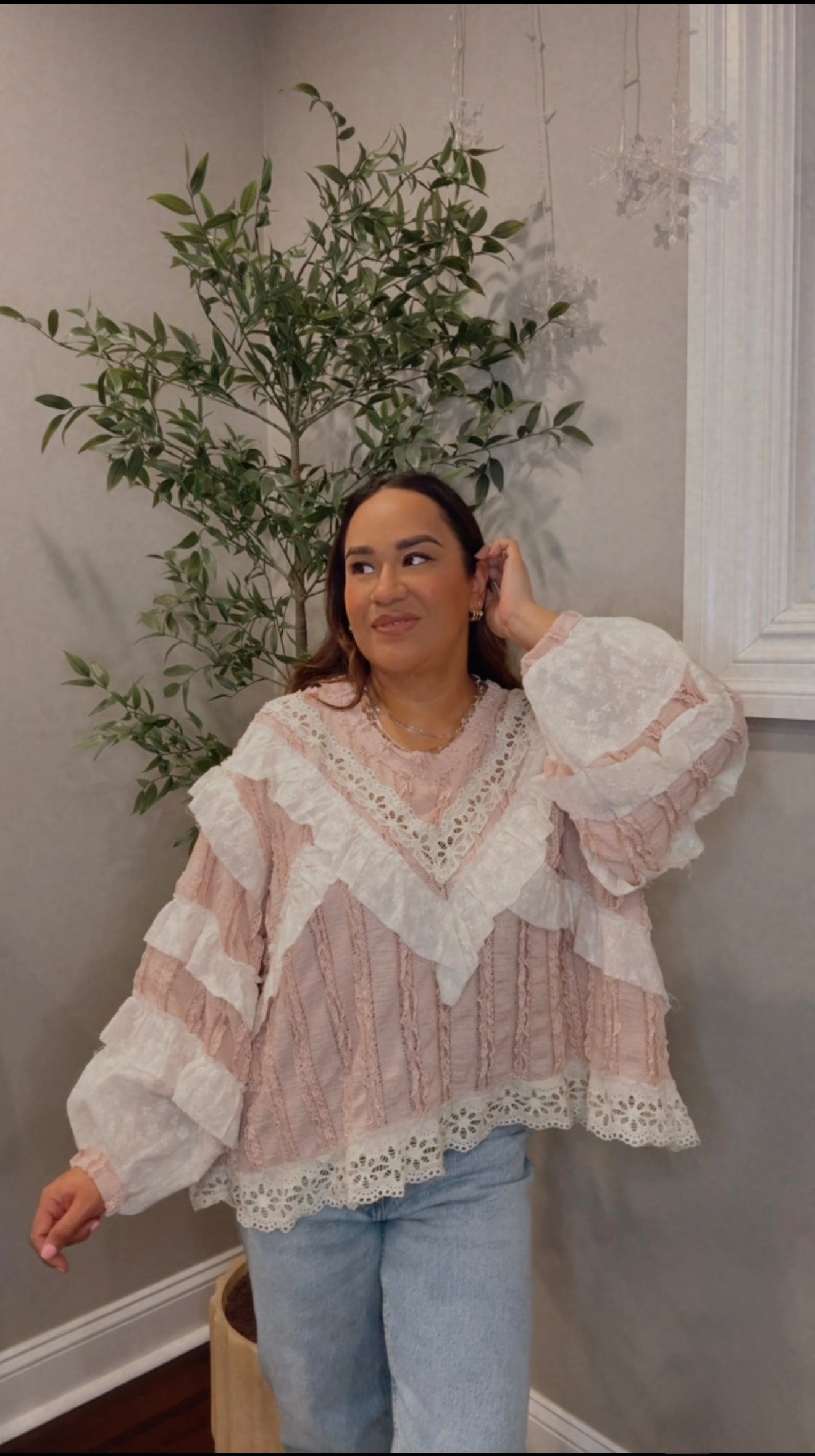 Katie Lace and Gauze Pink Top