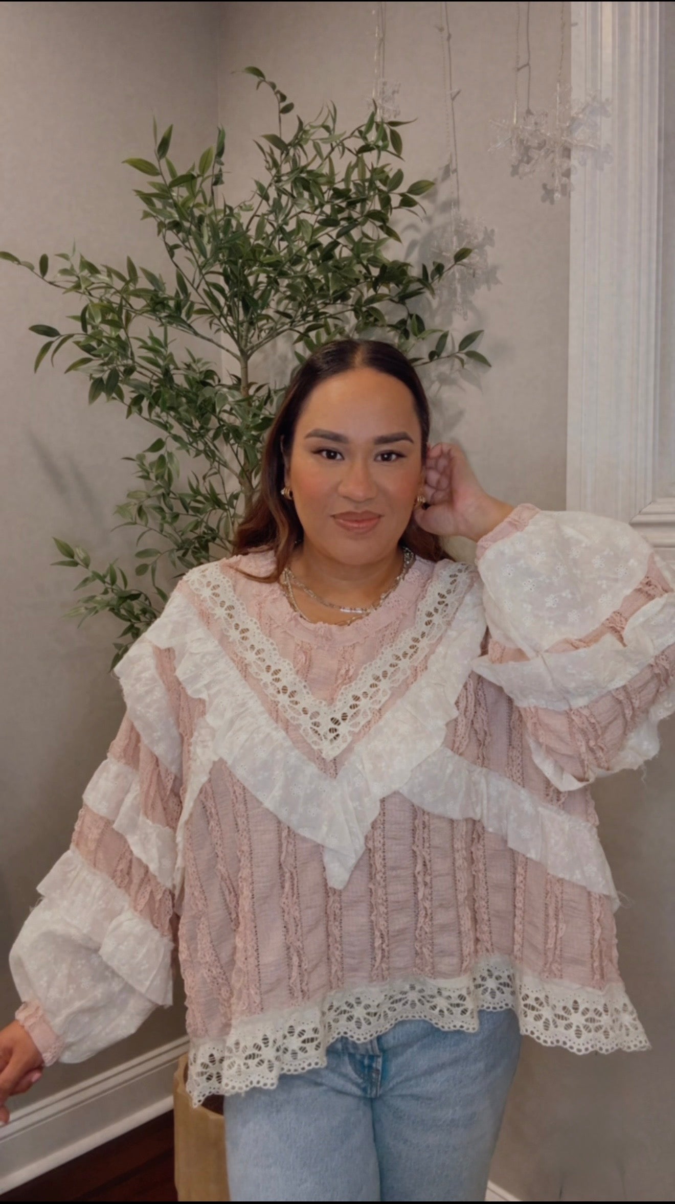 Katie Lace and Gauze Pink Top