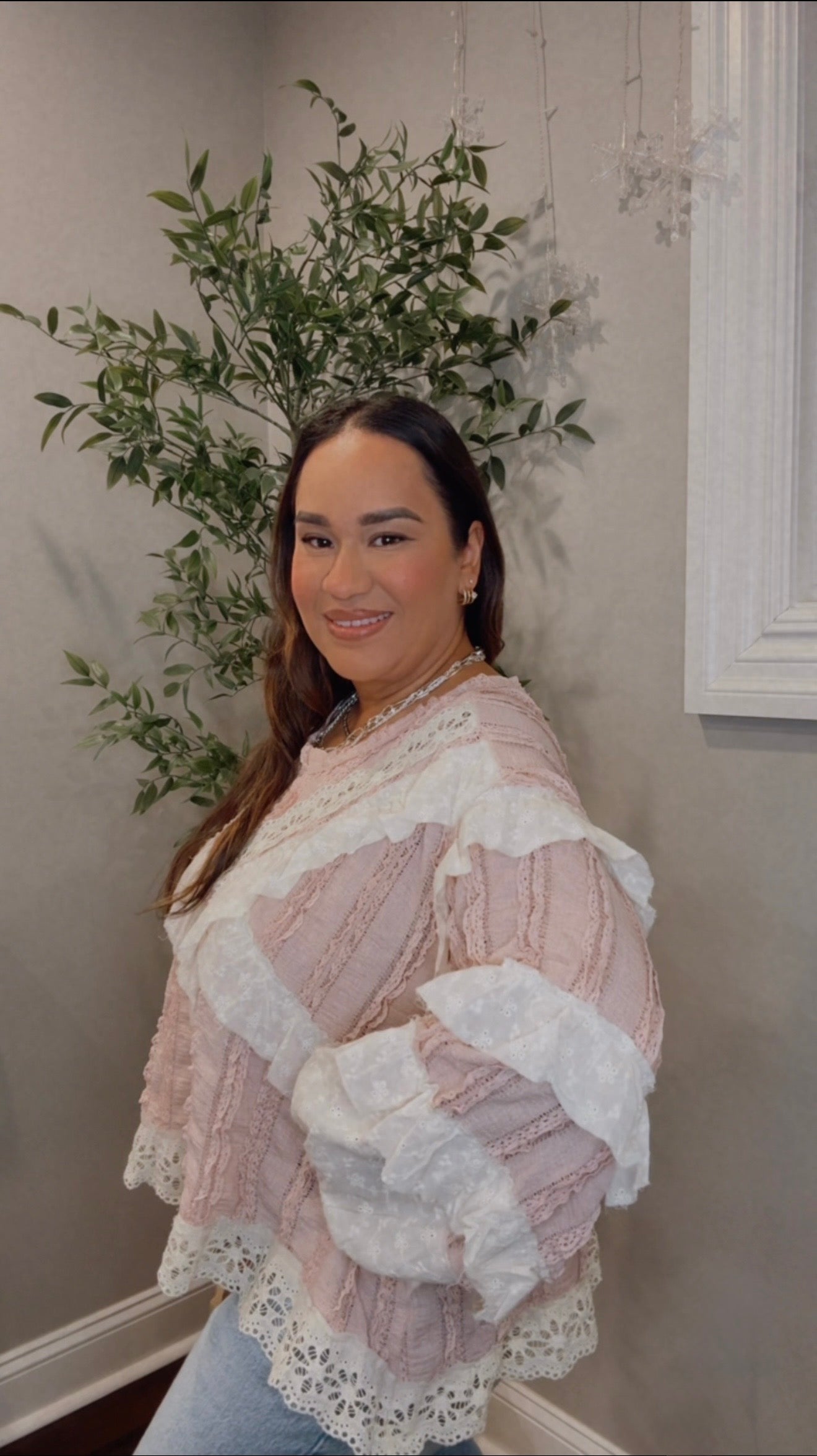 Katie Lace and Gauze Pink Top