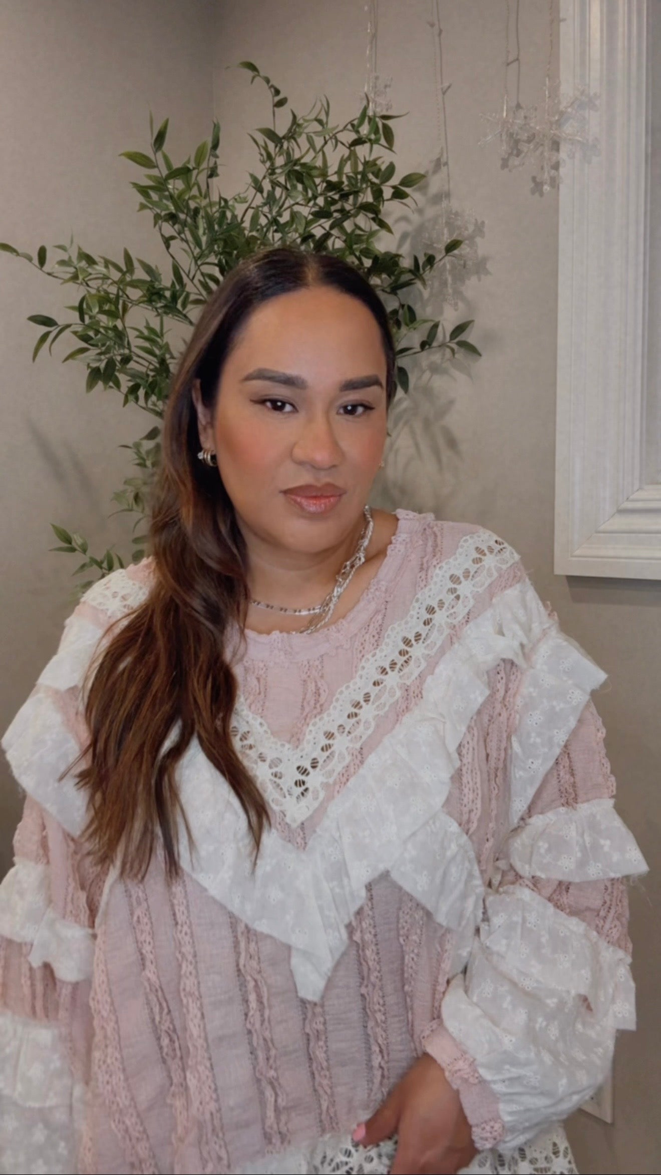 Katie Lace and Gauze Pink Top