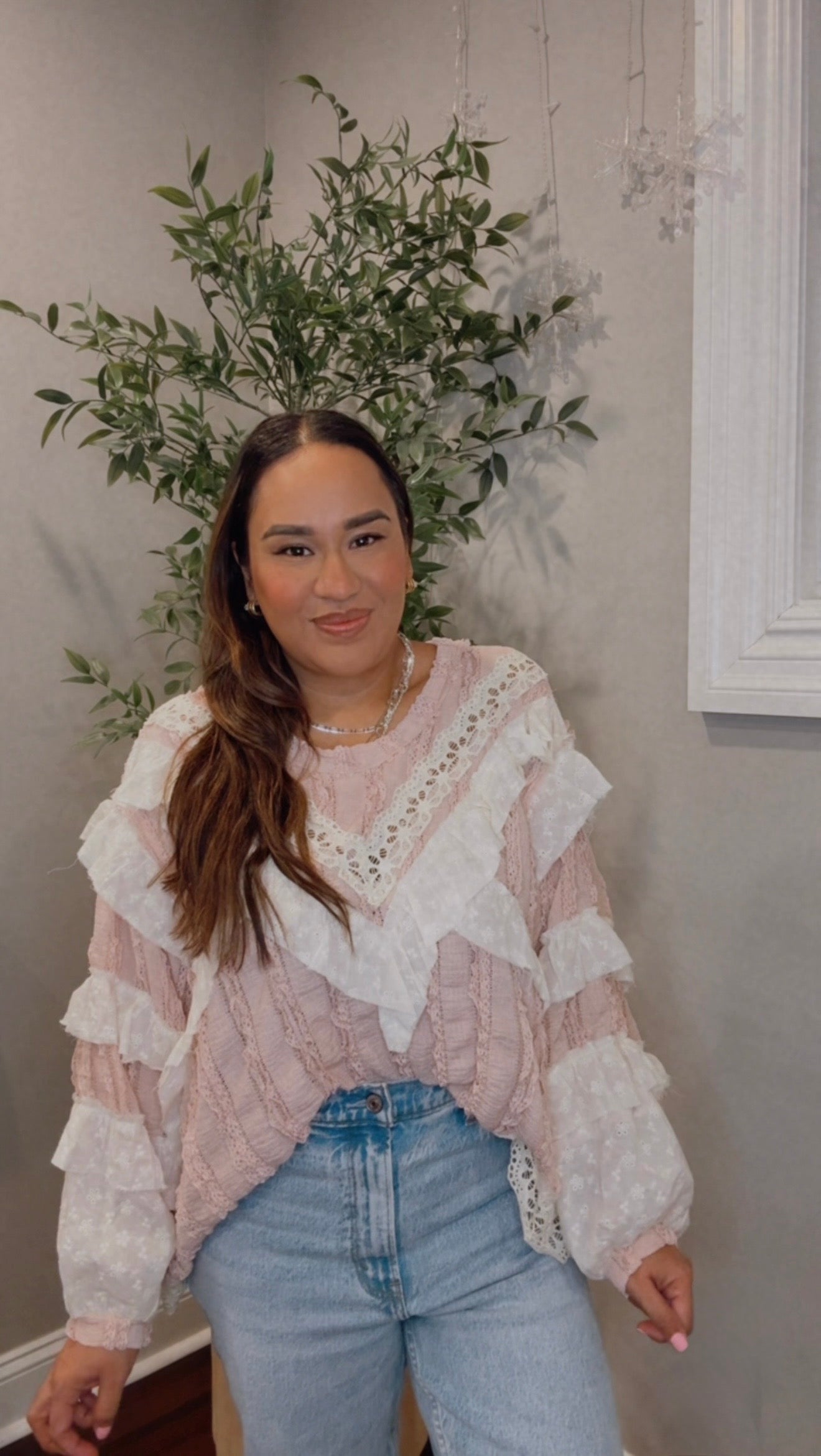 Katie Lace and Gauze Pink Top