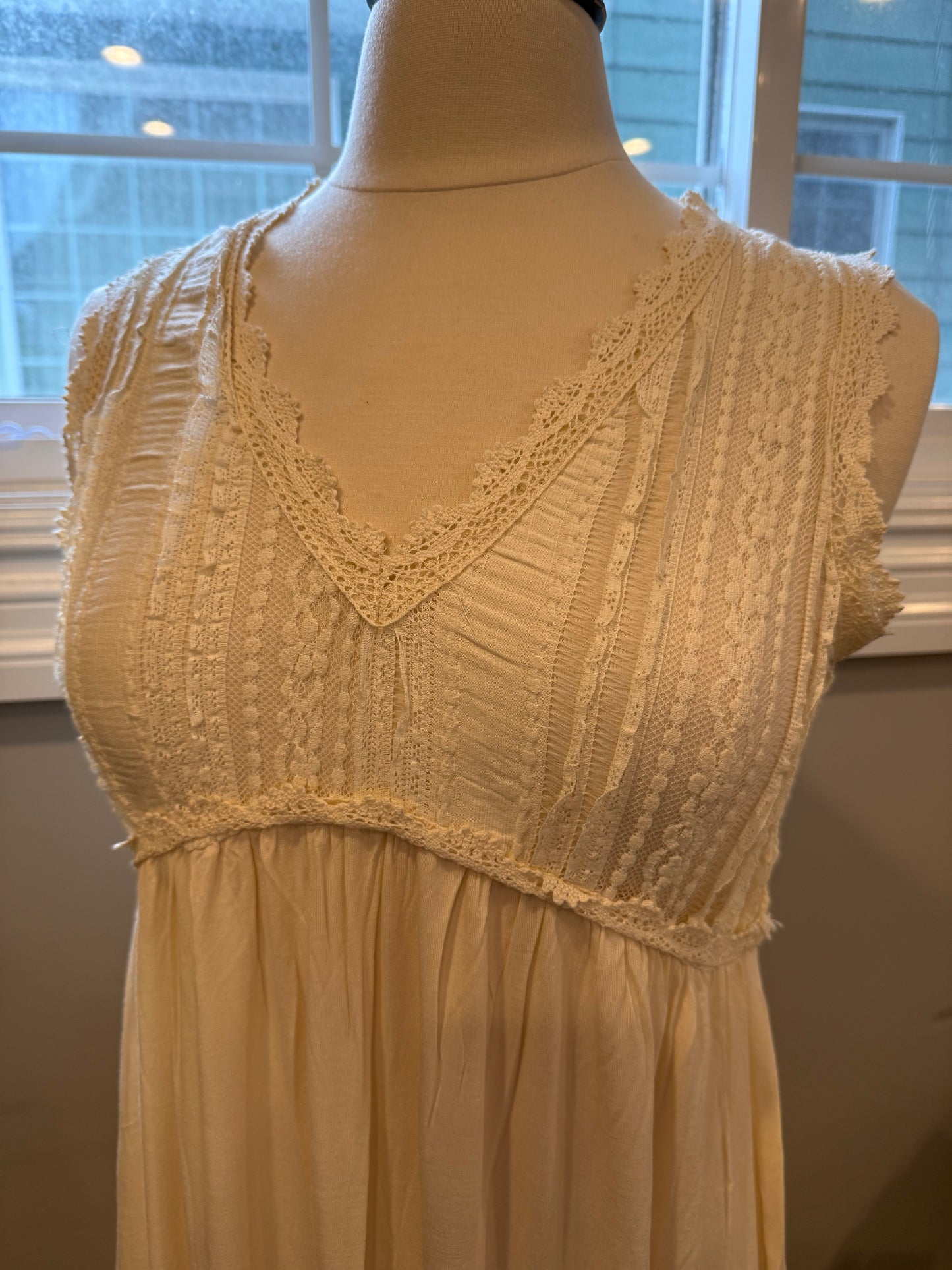 Reese Beige Sleeveless Maxi Dress with Lace details