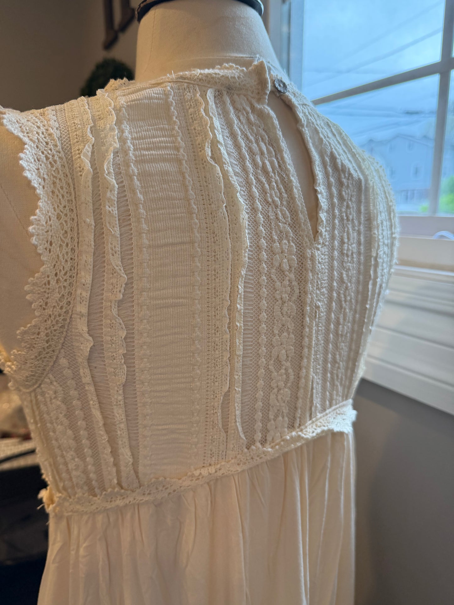 Reese Beige Sleeveless Maxi Dress with Lace details