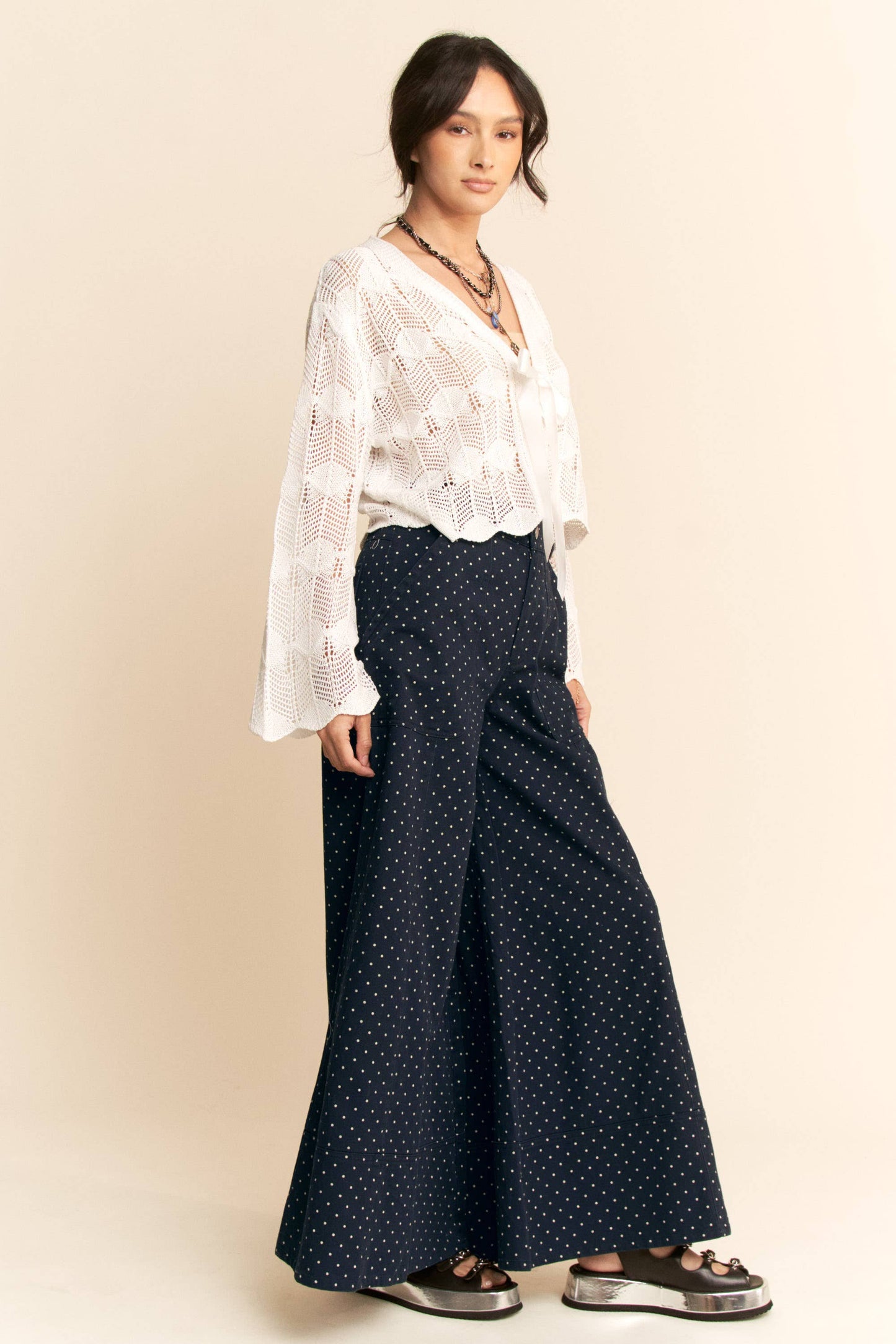 DP40212A - WASHED  RUFFLE LACE BOTTOM PANTS