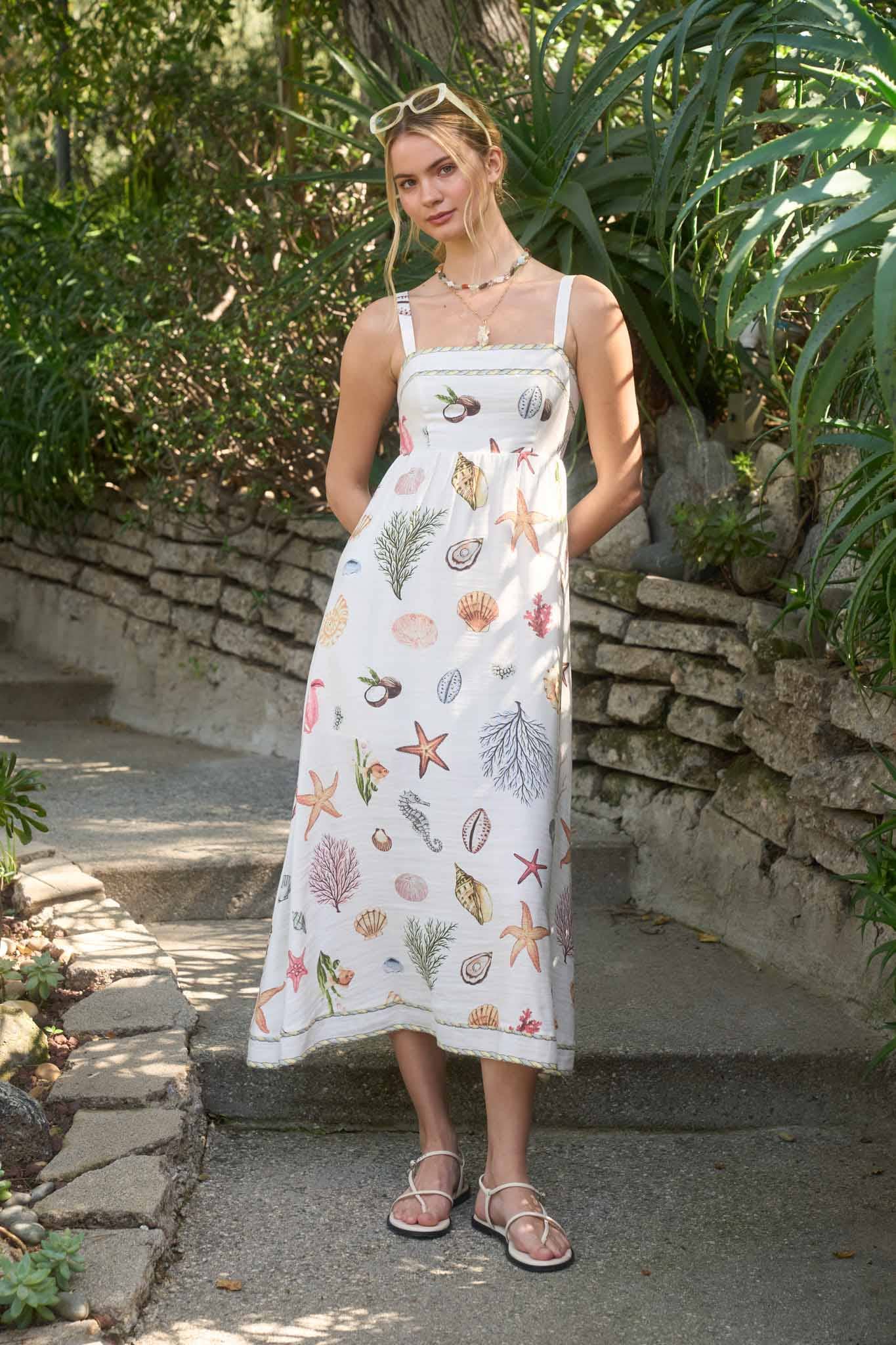 IBIZA MULTICOLOR NAUTICAL PRINT SLEEVELESS MIDI DRESS